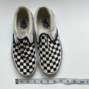 Vans Black + Cream Checked Slipons, Size 7.5 Womens
